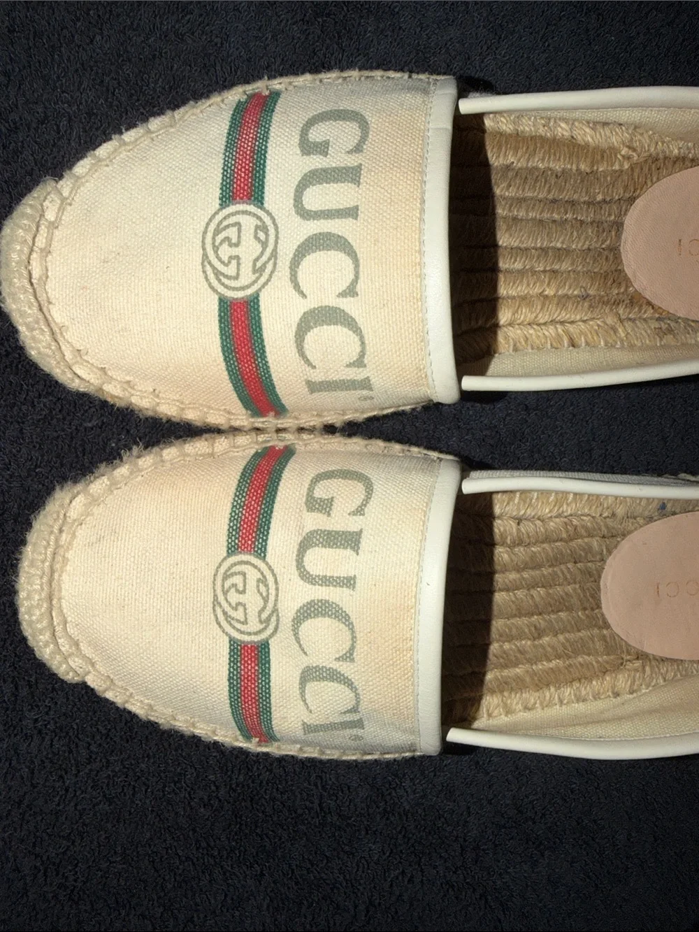 Gucci Beige Canvas Espadrilles with Green and Red Web Stripe